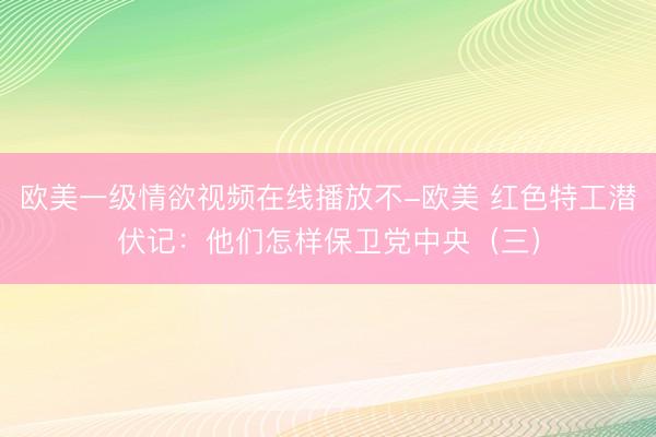 欧美一级情欲视频在线播放不-欧美 红色特工潜伏记：他们怎样保卫党中央（三）