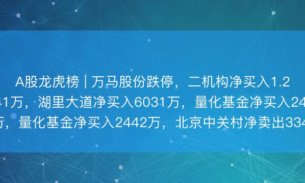 A股龙虎榜 | 万马股份跌停，二机构净买入1.22亿，深股通净买入5141万，湖里大道净买入6031万，量化基金净买入2442万，北京中关村净卖出3343万