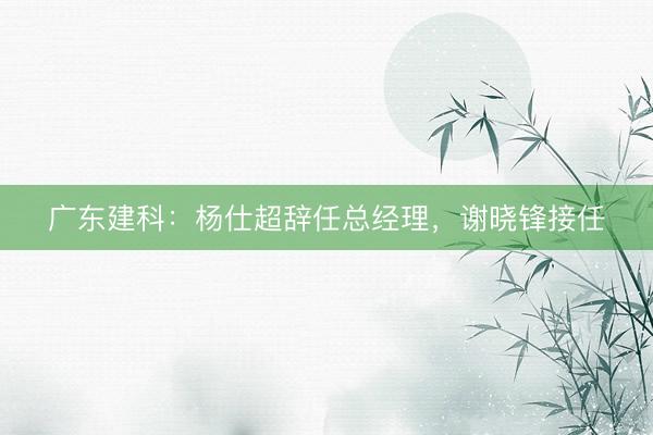 广东建科：杨仕超辞任总经理，谢晓锋接任
