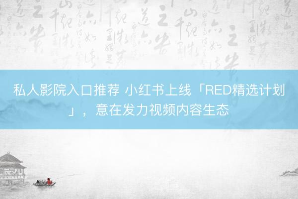 私人影院入口推荐 小红书上线「RED精选计划」，意在发力视频内容生态