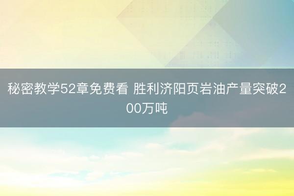 秘密教学52章免费看 胜利济阳页岩油产量突破200万吨