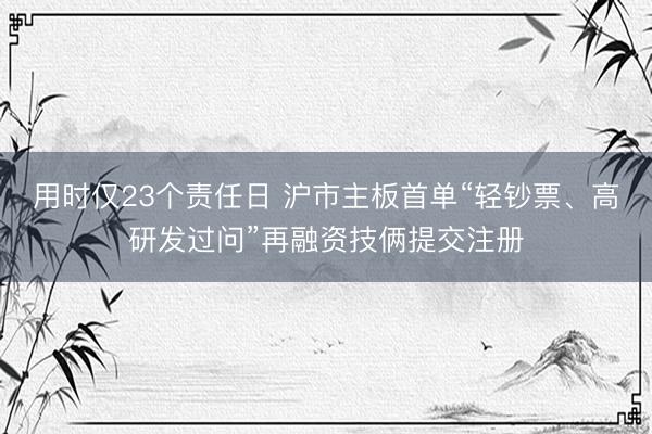 用时仅23个责任日 沪市主板首单“轻钞票、高研发过问”再融资技俩提交注册