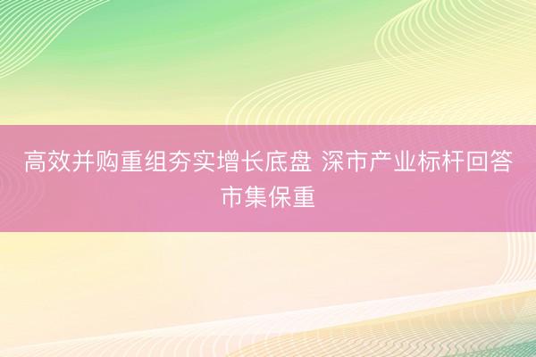 高效并购重组夯实增长底盘 深市产业标杆回答市集保重