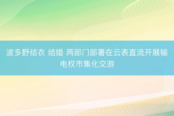 波多野结衣 结婚 两部门部署在云表直流开展输电权市集化交游