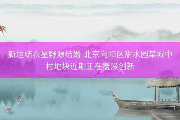 新垣结衣星野源结婚 北京向阳区甜水园某城中村地块近期正在覆没创新