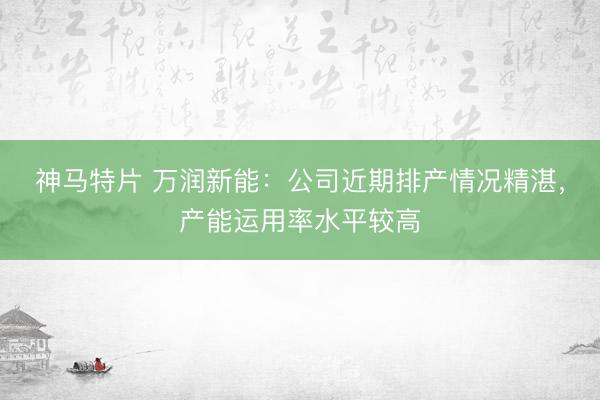 神马特片 万润新能：公司近期排产情况精湛，产能运用率水平较高