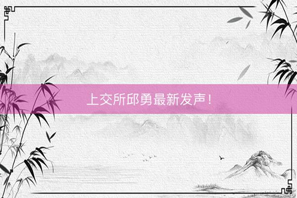 上交所邱勇最新发声！